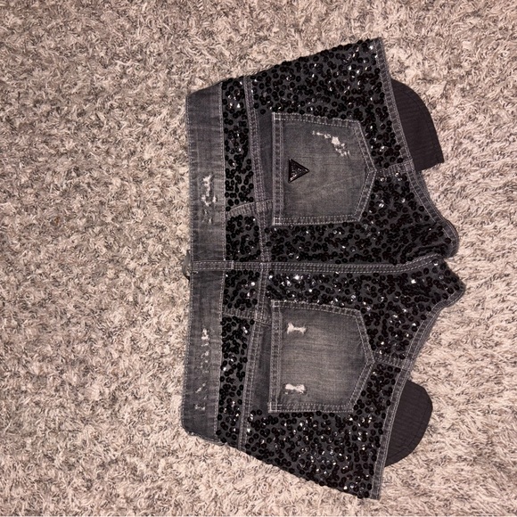 Guess Black Sequin Embellished Denim Cutoff Shorts - Picture 4 of 5